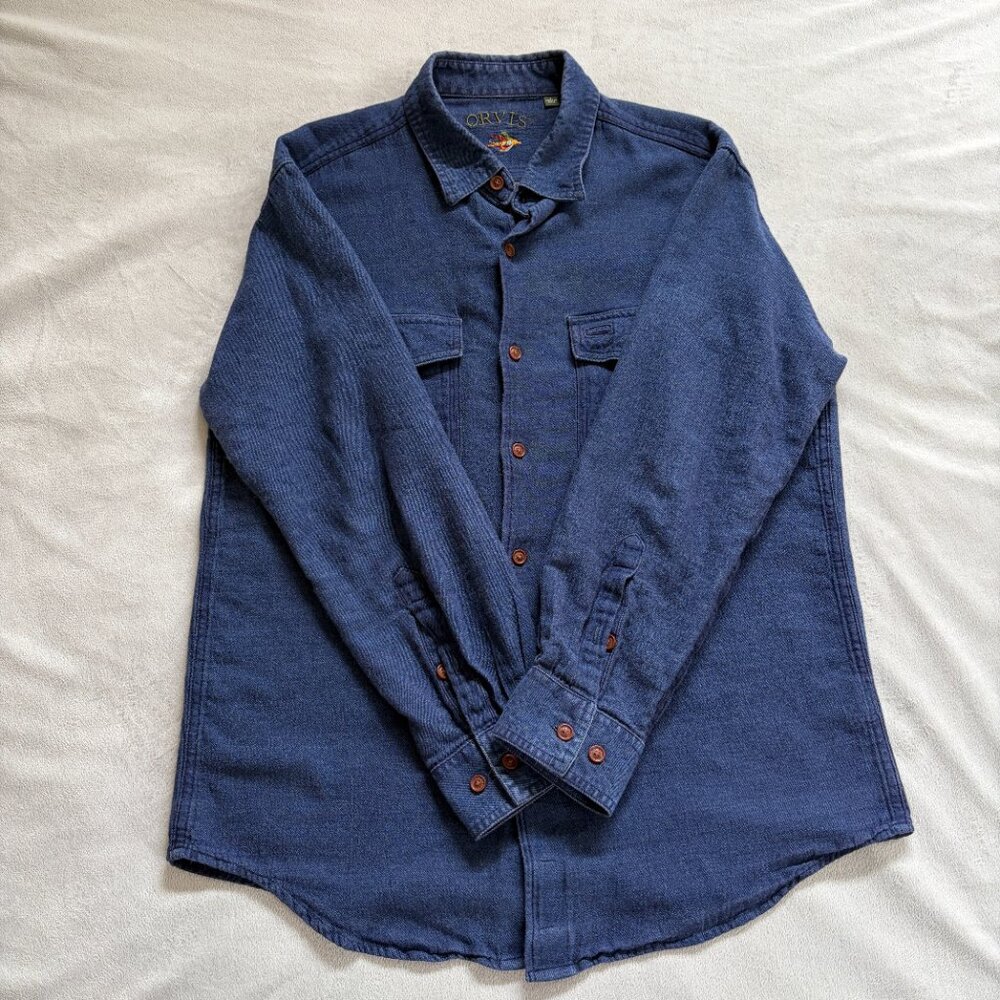 Vintage Cotton/Wool Blend Orvis Blue Button Down Size M/L
